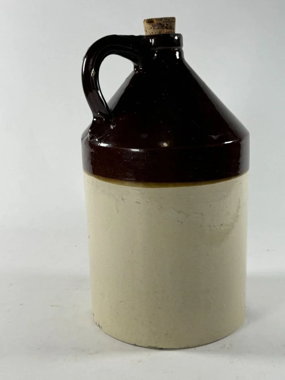 Vintage R.C.P. Co Akron Ohio Stoneware Whiskey Jug Two Tone Brown Crock